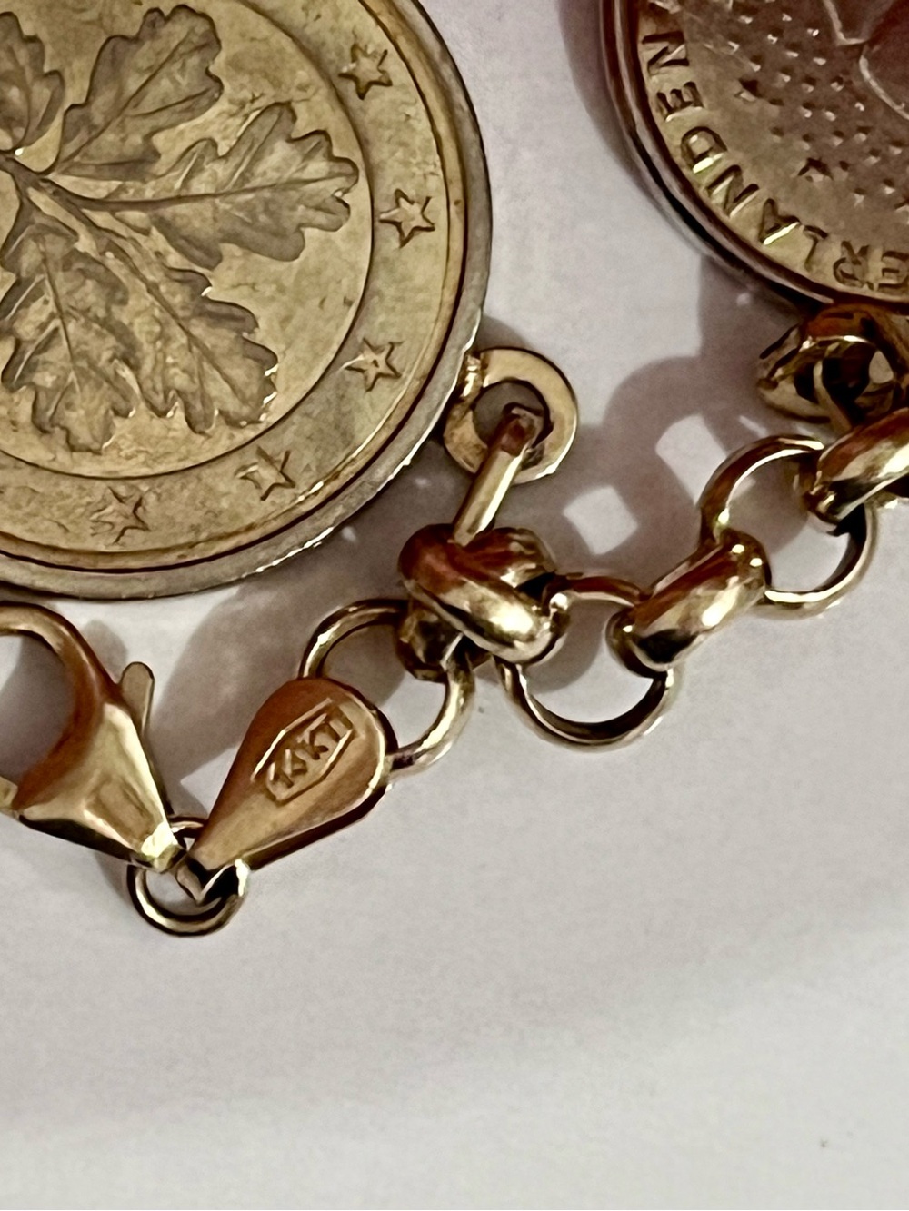14K 585 Gold Chain Milor Euro Coin Italian Charm Bracelet Vintage 37g Weight - Picture 6 of 16